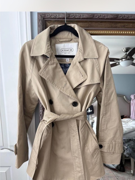 Coach Jackets & Blazers - Coach Tan Double-Breasted Trench Coat with Belt